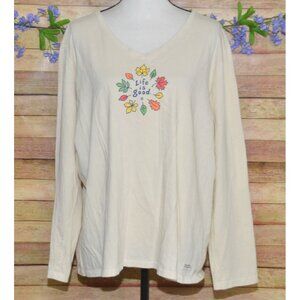 Life Is Good Ladies Cream Fall Leaves V-Neck Crusher Shirt Top Size XXL Cotton